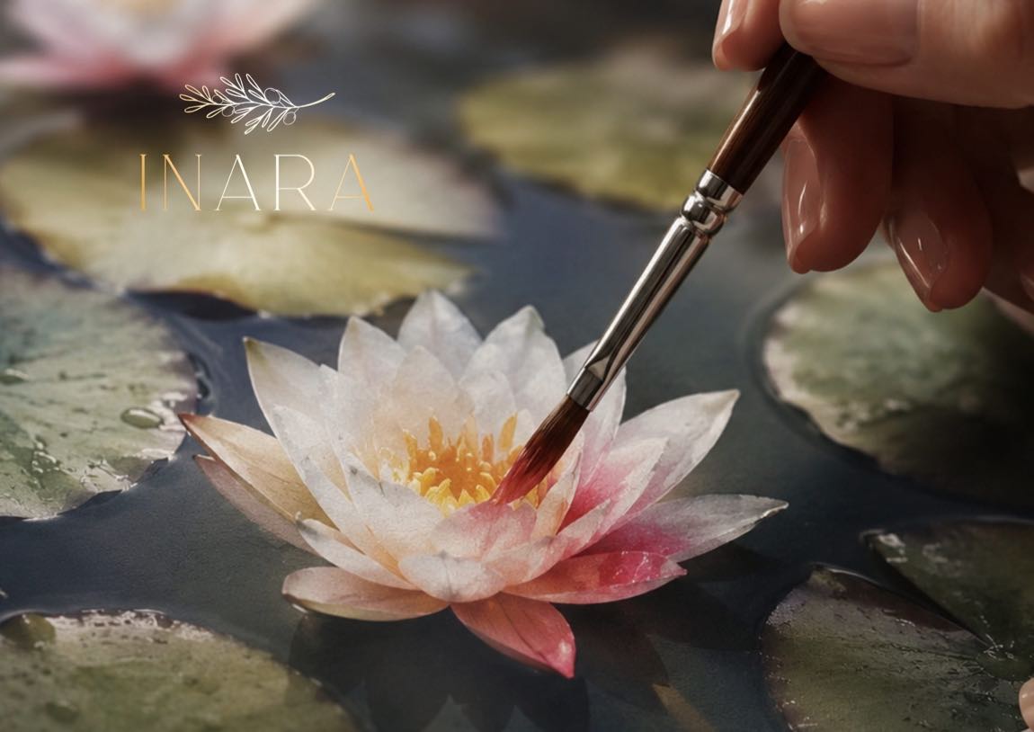 A waterlily in the gardens at INARA being worked by hand with a fine brush.