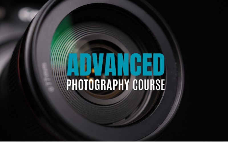 Advanced Photography Course title over a camera lens