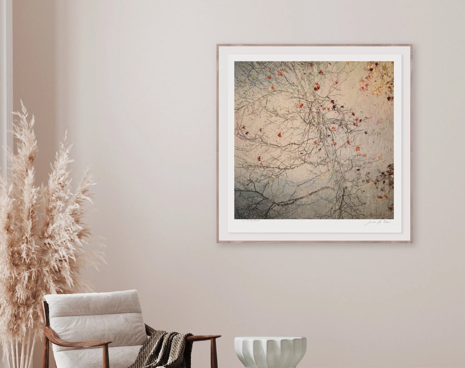 La Vie Est Belle by Samantha Lee Osner, framed and hanging in a calm, light filled room.