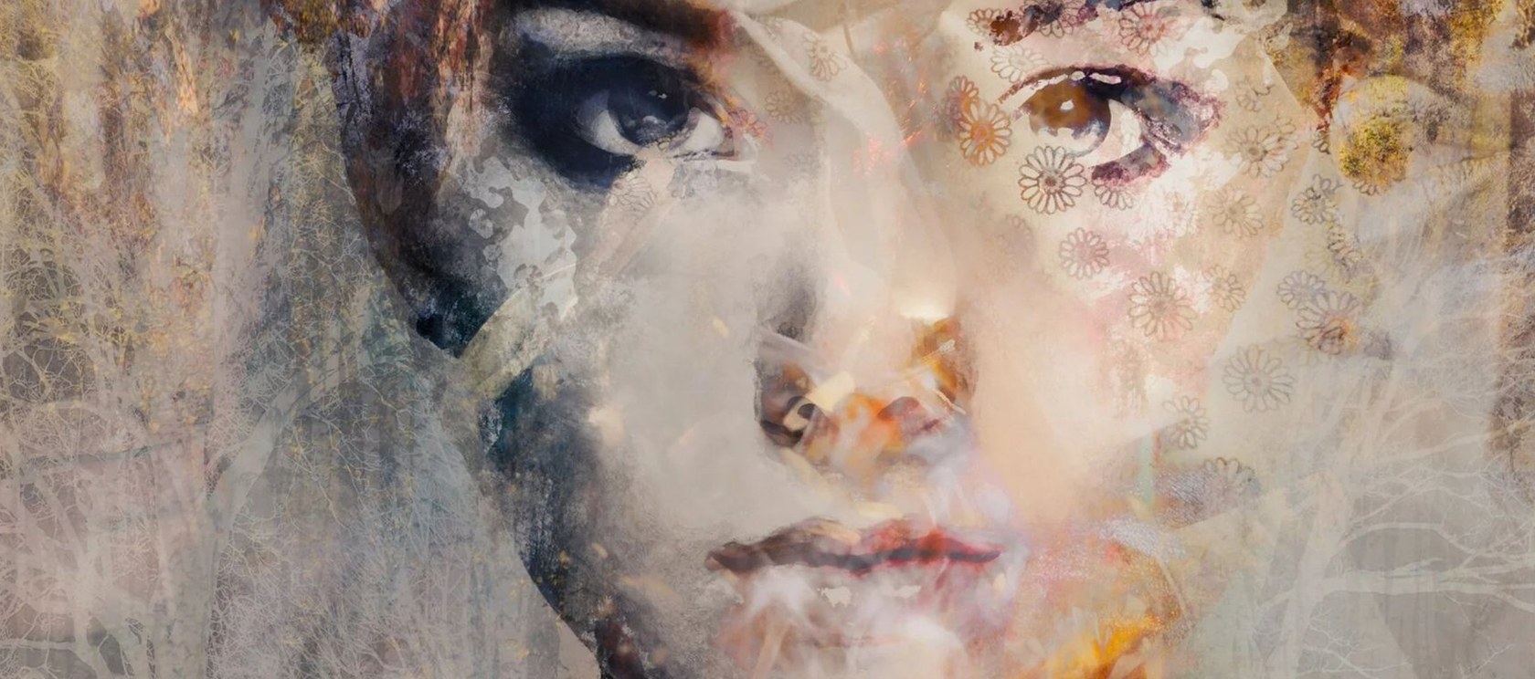 Fine art photography course online, a layered mixed media portrait of a woman